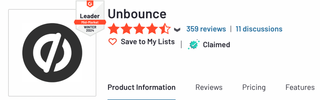 Unbounce reviews on G2